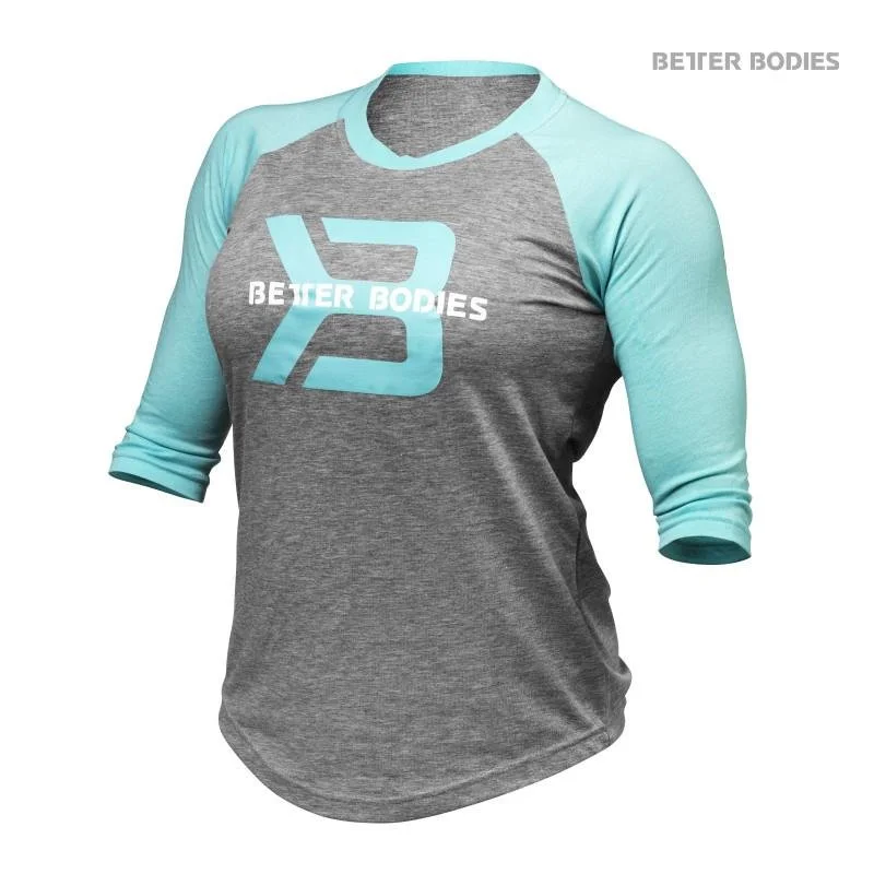 Better Bodies Womens Baseball Tee - Grey Melange-Light Aqua