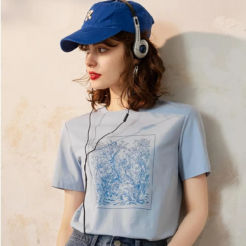 Casual Round Neck Short Sleeve Women's T-shirt