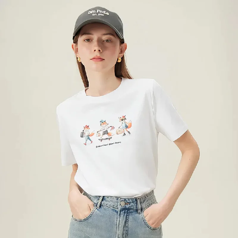 Charming Fox Print Summer Tee for Women