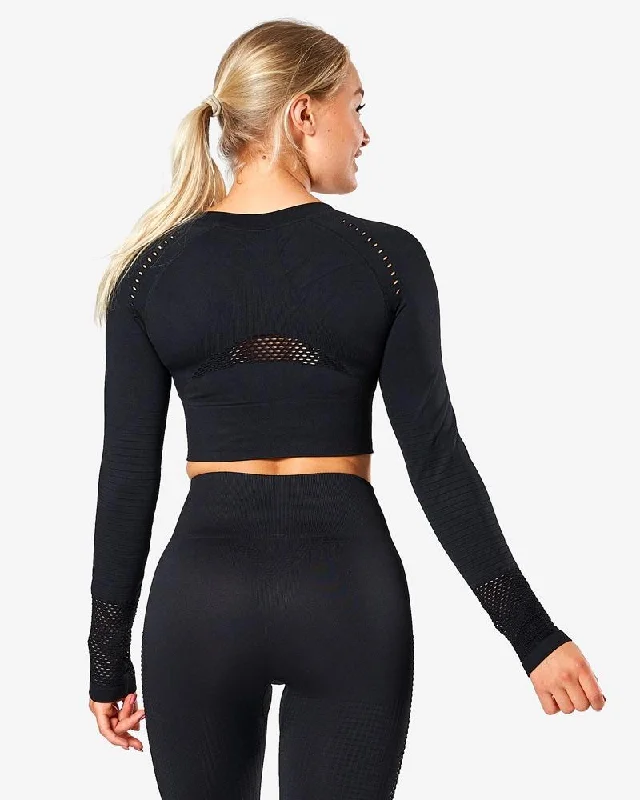 ICIW Dynamic Seamless Long Sleeve Crop Top - Black