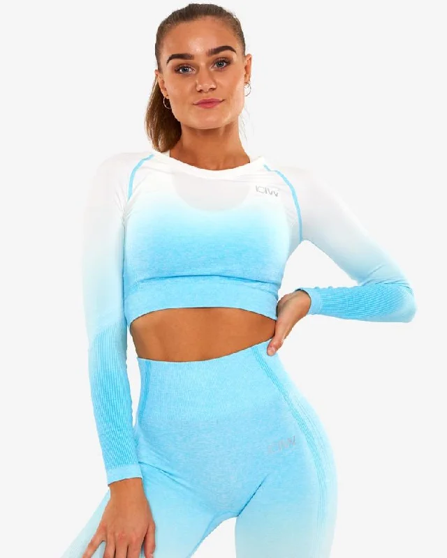 ICIW Ombre Seamless L-S Crop Top - Ocean Blue