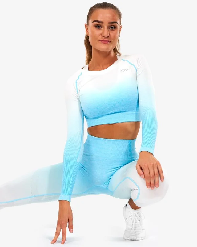 ICIW Ombre Seamless L-S Crop Top - Ocean Blue