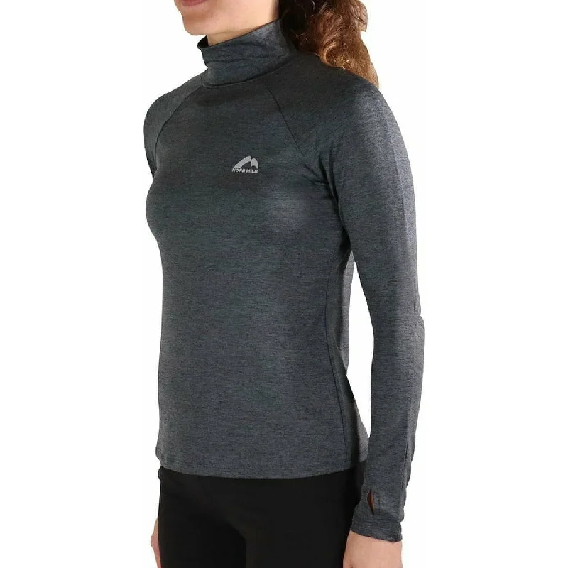 More Mile Train To Run Womens Long Sleeve Funnel Neck Running Top - Grey