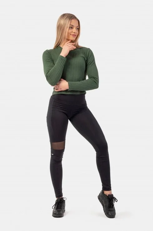 Nebbia Organic Cotton Ribbed Long Sleeve Top 415 - Dark Green