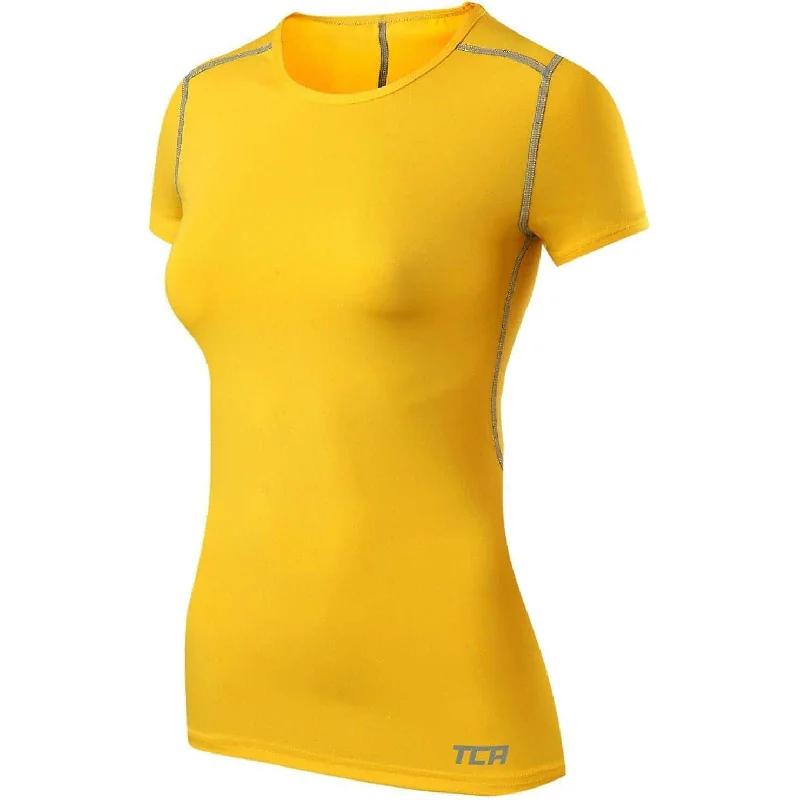 TCA Pro Performance Womens Short Sleeve Baselayer Running Top - Yellow