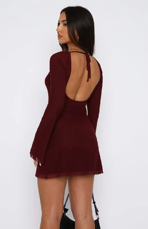 Excuse Me Miss Long Sleeve Mini Dress Wine