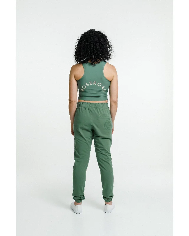 Rose Road Stadium Pant - Moss with Rose Print