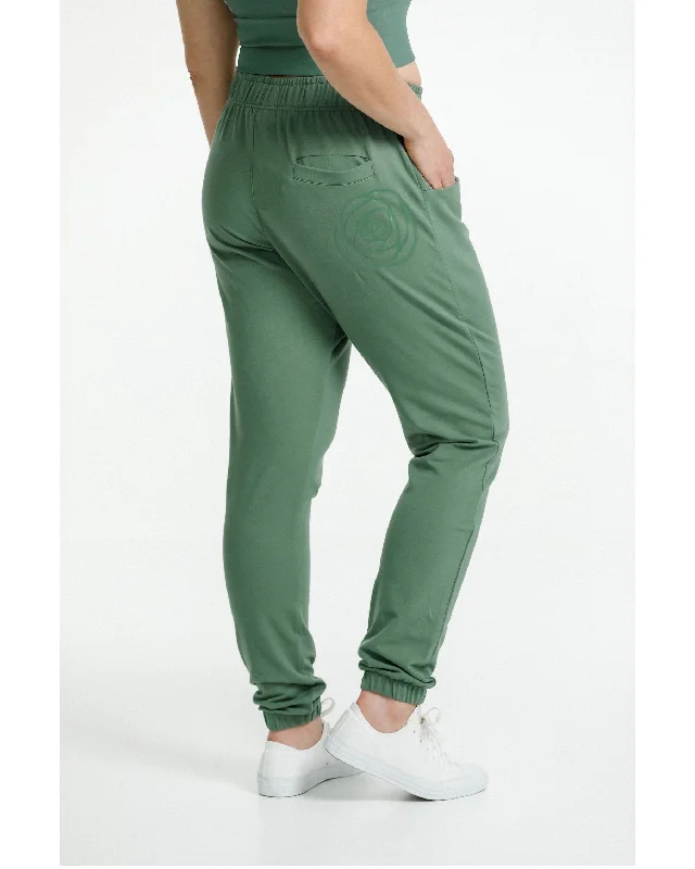 Rose Road Stadium Pant - Moss with Rose Print