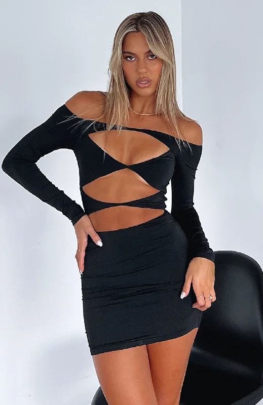 With You Long Sleeve Mini Dress Black