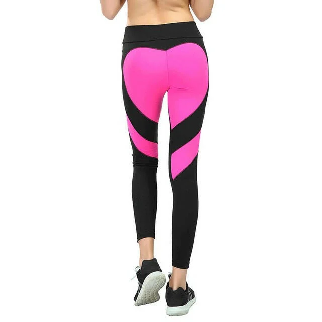 Women Yoga Leggings Love Heart-Shaped on Hip Patchwork Push UP Elastic High Waist Pants Fitness Running Gym Sports Leggings