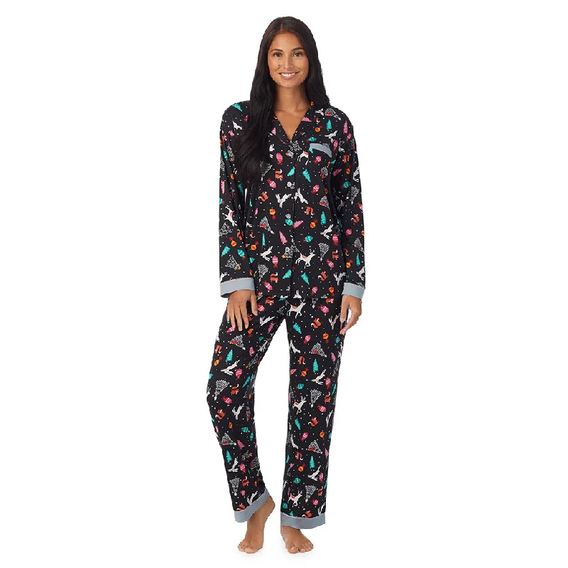 Sueded Poly Spandex Long Sleeve Notch 2-Pc Pajama Set