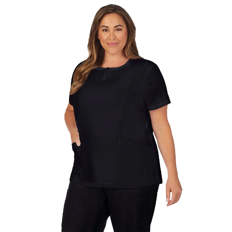 Womens Scrub Henley Neck Top with Side Pockets PLUS