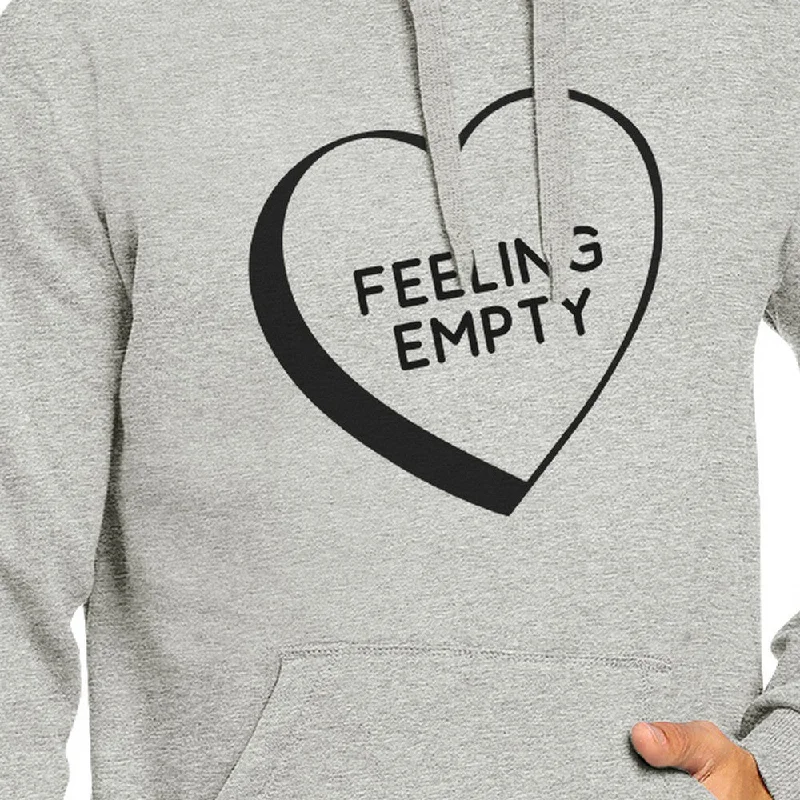 Feeling Empty Heart Unisex Grey Hoodie Letter Printed Cute Design