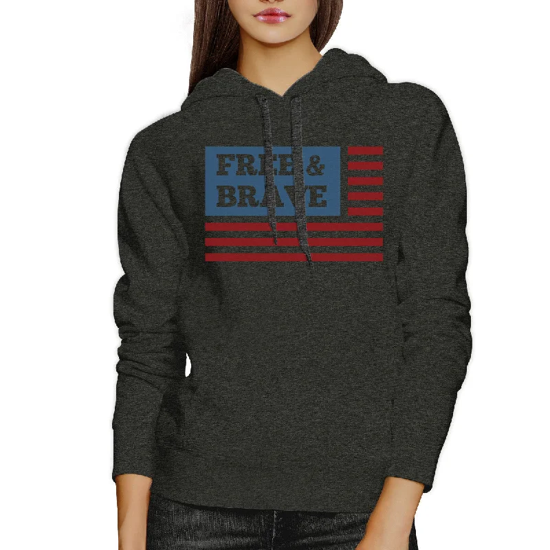 Free Brave Us Flag Unisex Dark Grey Graphic Hoodie Pullover Fleece