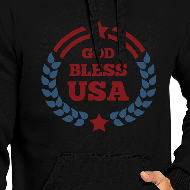 God Bless USA Unisex Graphic Hoodie Black Round Neck Pullover Top