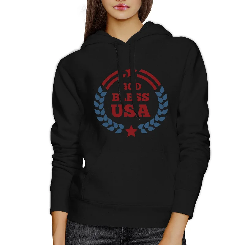 God Bless USA Unisex Graphic Hoodie Black Round Neck Pullover Top