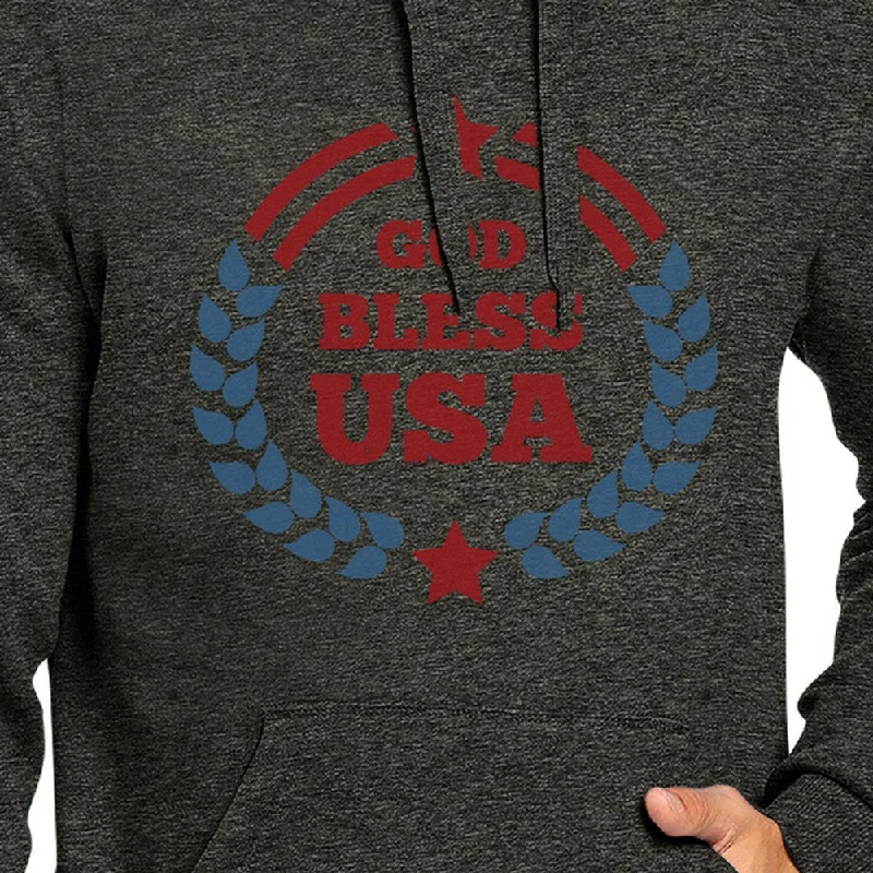 God Bless USA Unisex Graphic Hoodie Dark Grey Round Neck Pullover