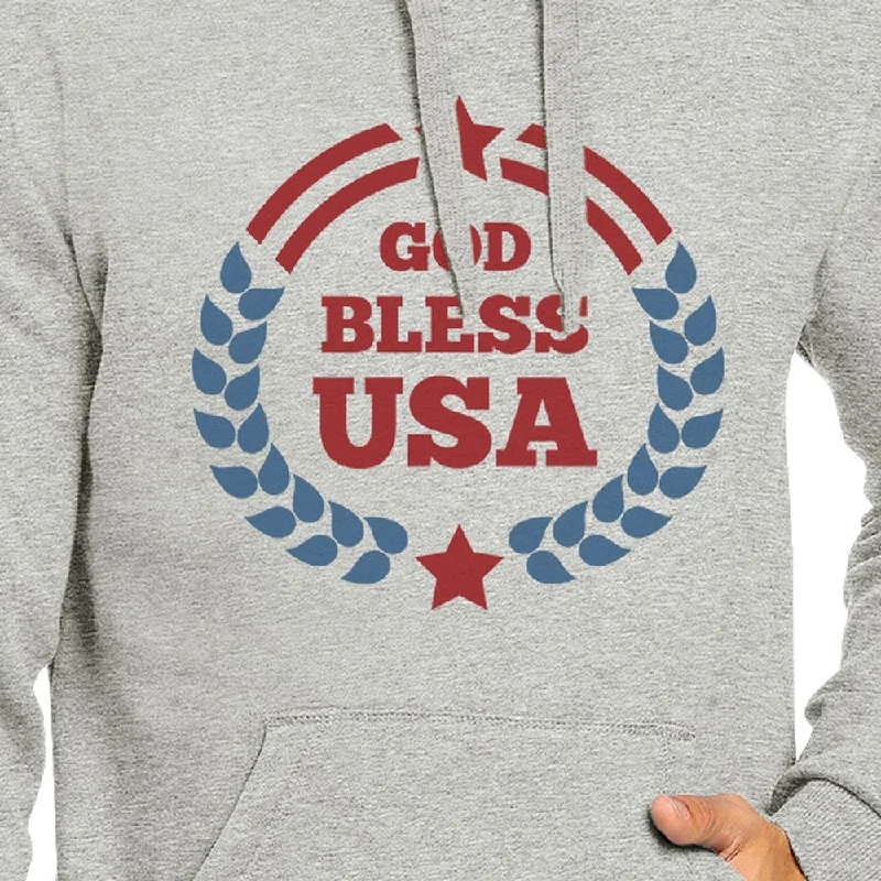 God Bless USA Unisex Graphic Hoodie Grey Round Neck Pullover Top