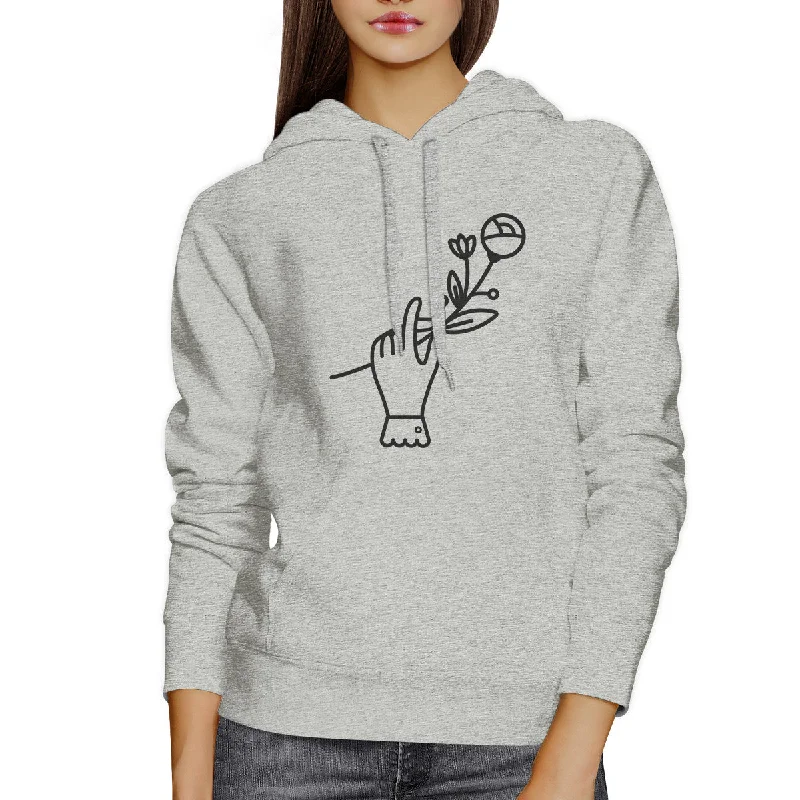 Hand Holding Flower Grey Unisex Cute Graphic Design Crewneck Hoodie