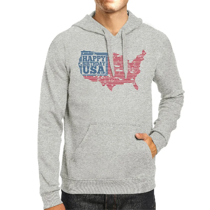 Happy Birthday USA Unisex Grey Hoodie Crewneck Pullover Fleece Top