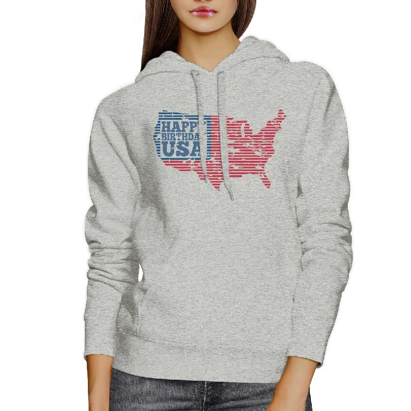 Happy Birthday USA Unisex Grey Hoodie Crewneck Pullover Fleece Top