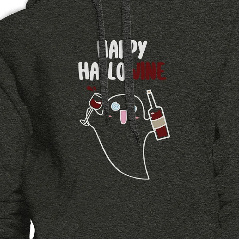 Happy Hallowine Ghost Wine Dark Grey Hoodie