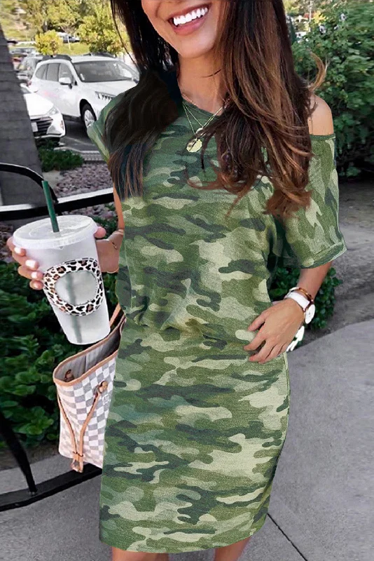 One Shoulder Camo Mini Dress