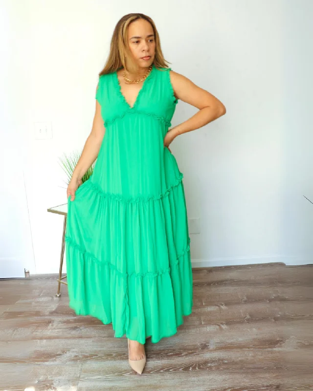 Green Ruffled Tiered Sleeveless Dress