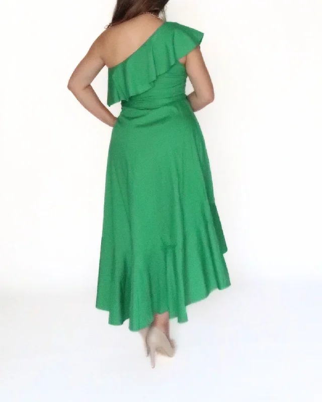 Women’s Poplin Green Midi Dress Ruffle