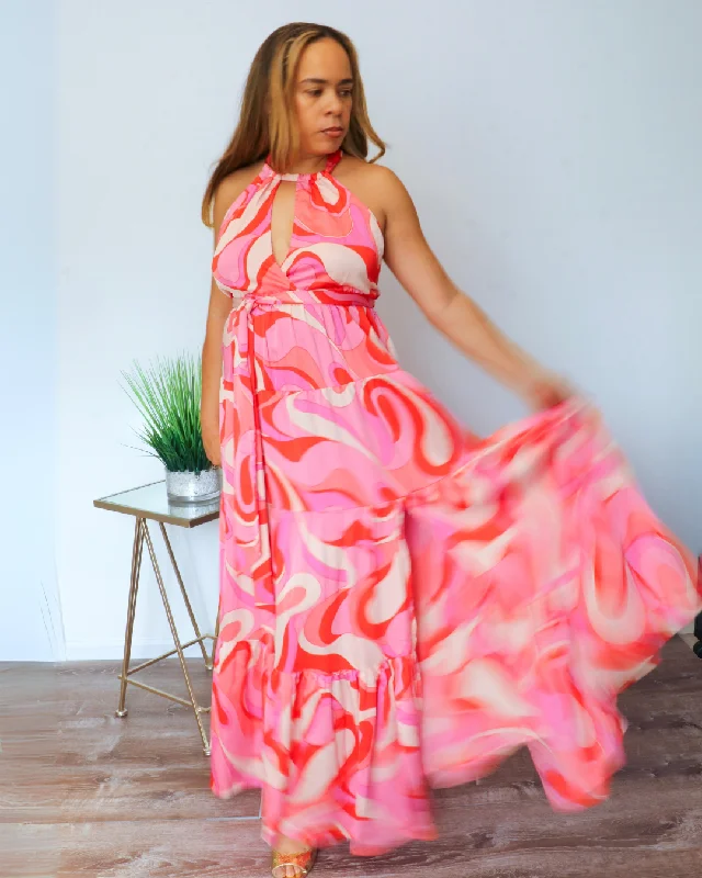 Women’s Coral, Pink Flowy Maxi Dress