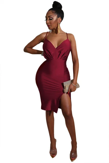 V Neck Slip Slit Dress