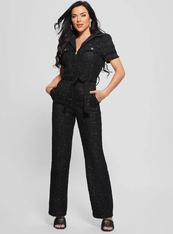 Black Clarissa Metallic Tweed Jumpsuit