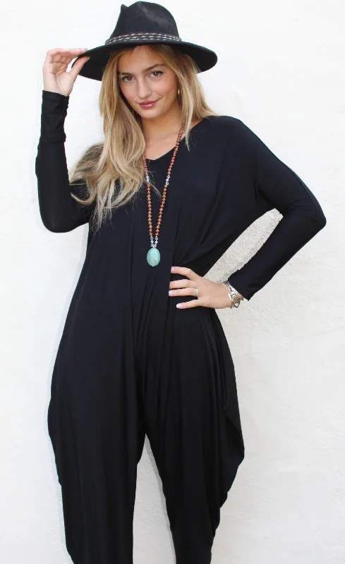 Black Long Sleeve Yoga Harem Jumpsuit