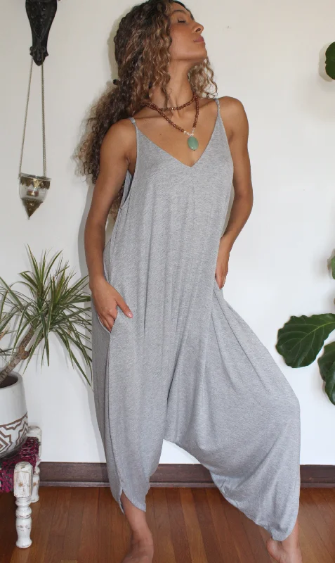 Heather Grey Yoga Knit Jumpsuit with Pockets