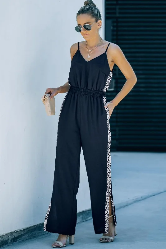 Leopard Contrast Spaghetti Strap Wide Leg Jumpsuit LALA D&C