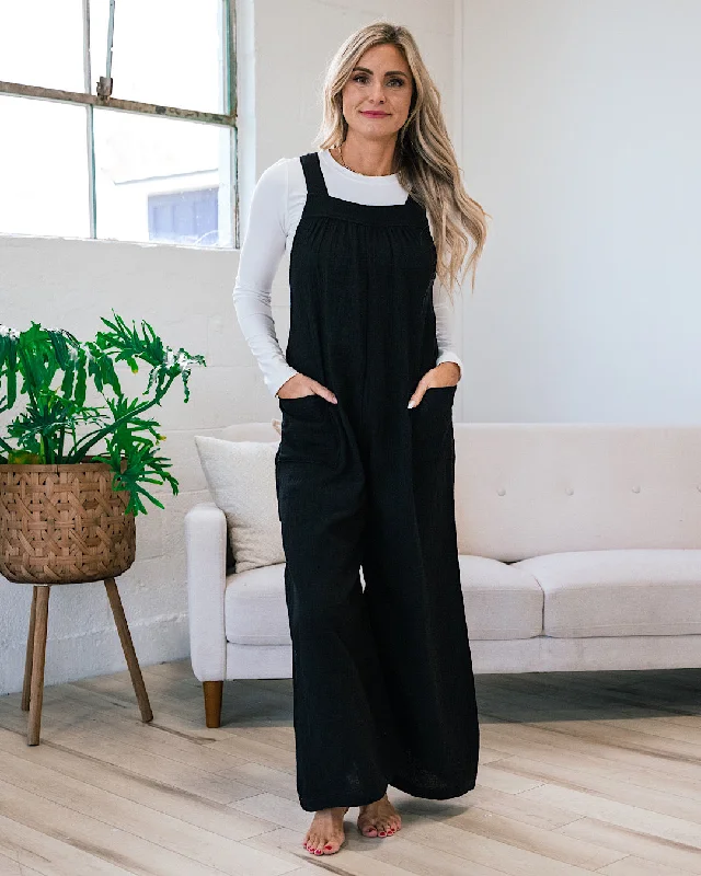 Gauze Wide Leg Overall Jumpsuit - Black FINAL SALE