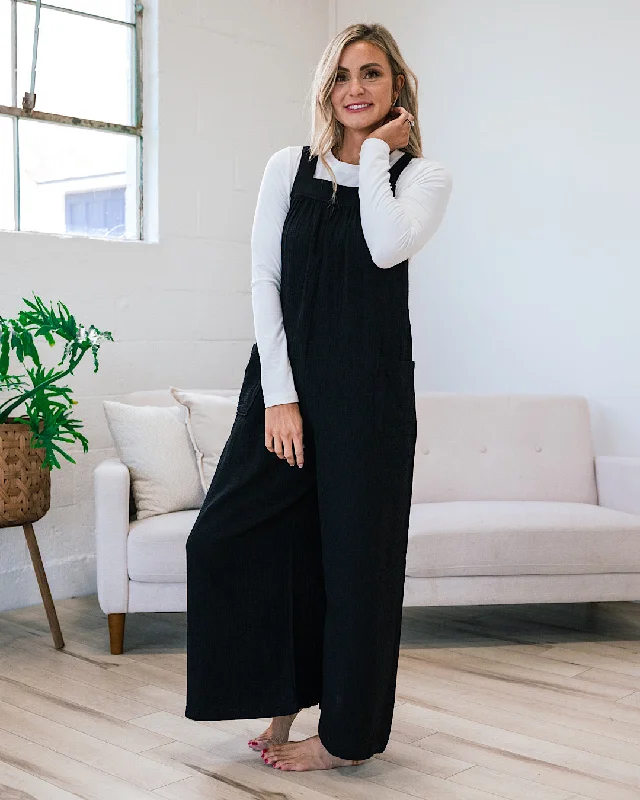 Gauze Wide Leg Overall Jumpsuit - Black FINAL SALE