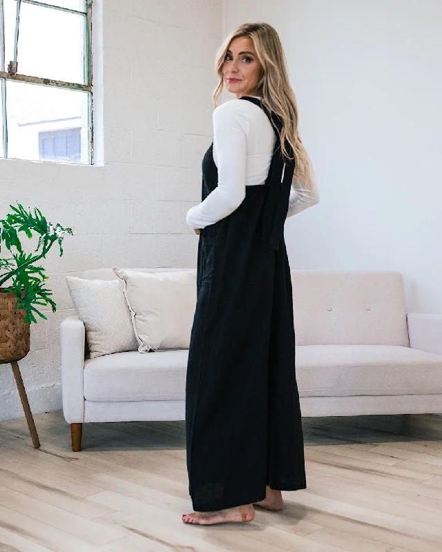 Gauze Wide Leg Overall Jumpsuit - Black FINAL SALE