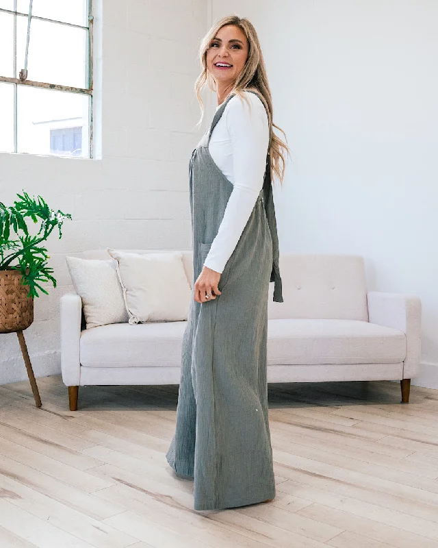 Gauze Wide Leg Overall Jumpsuit - Olive Gray FINAL SALE