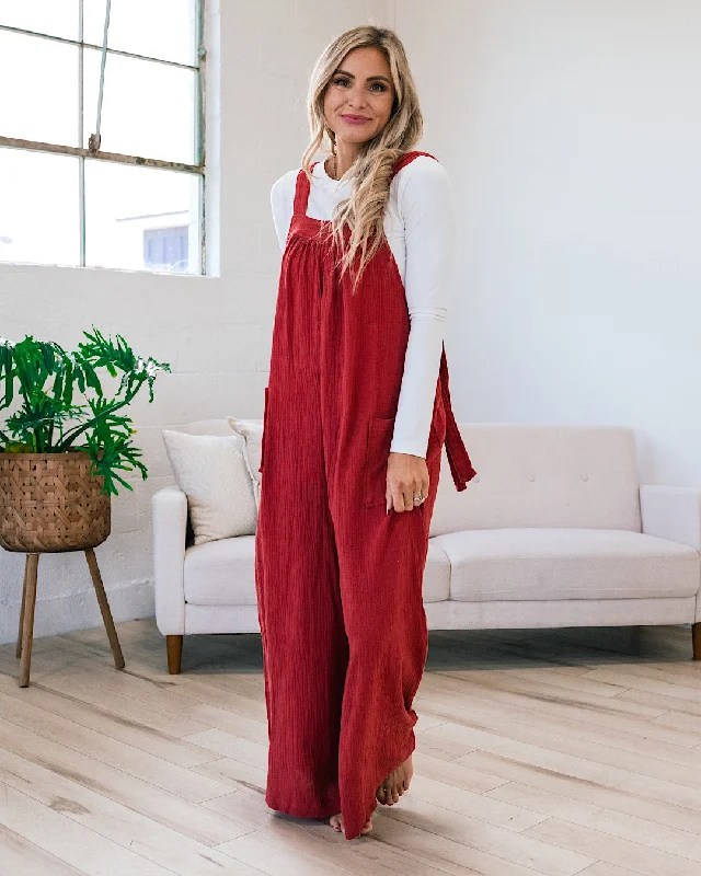 Gauze Wide Leg Overall Jumpsuit - Rust FINAL SALE