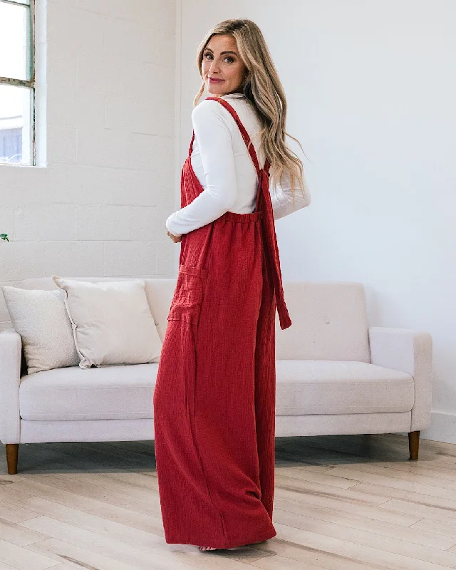 Gauze Wide Leg Overall Jumpsuit - Rust FINAL SALE