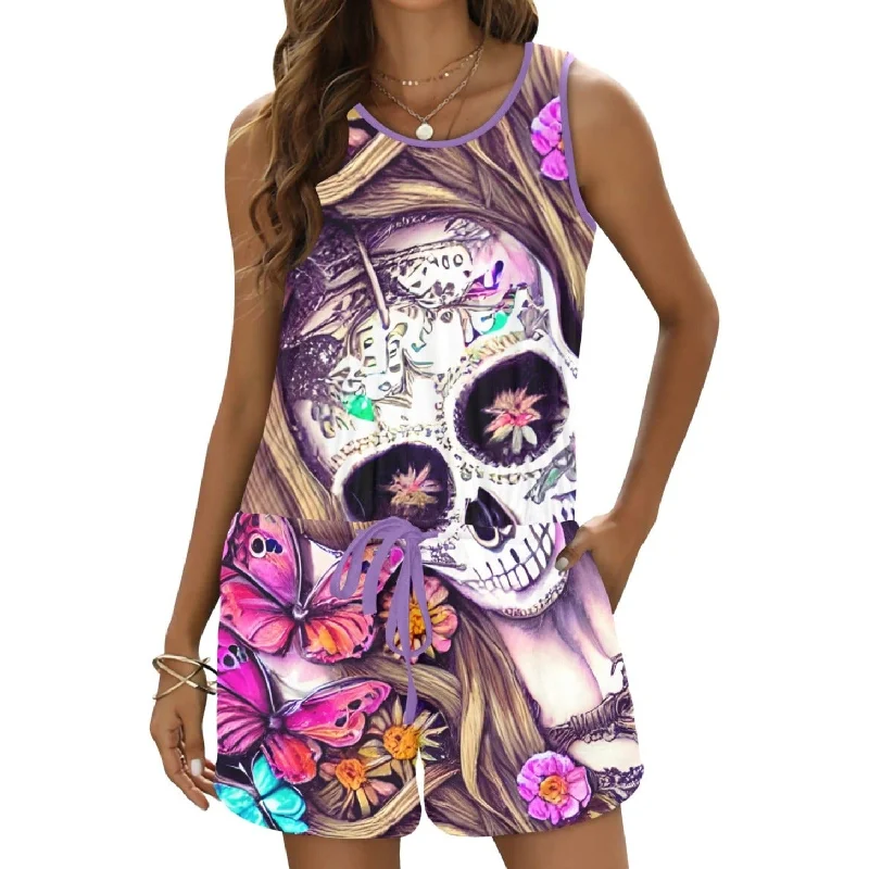 Women's Purple Butterfly Skull Romper