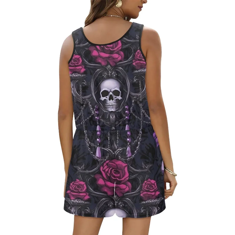 Women's Skull Chandalers Pink Flowers Romper