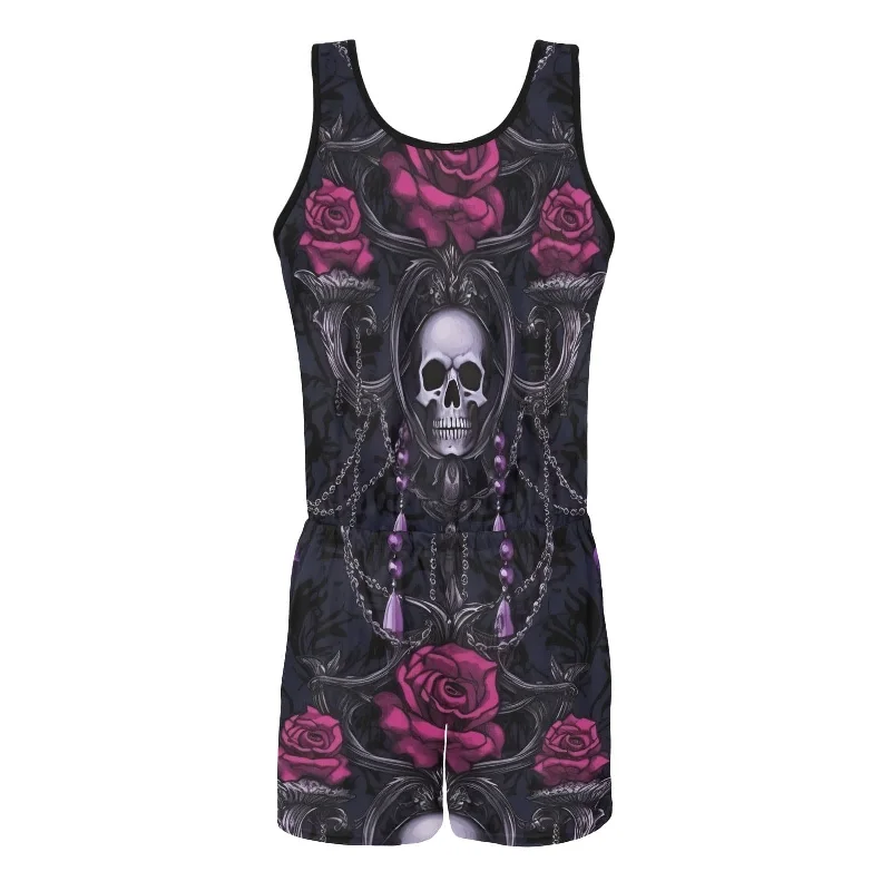 Women's Skull Chandalers Pink Flowers Romper