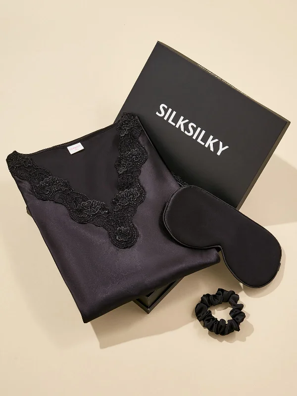 3Pcs Gift Set - Silk Sexy Nightgown + Eye Mask + Scrunchie