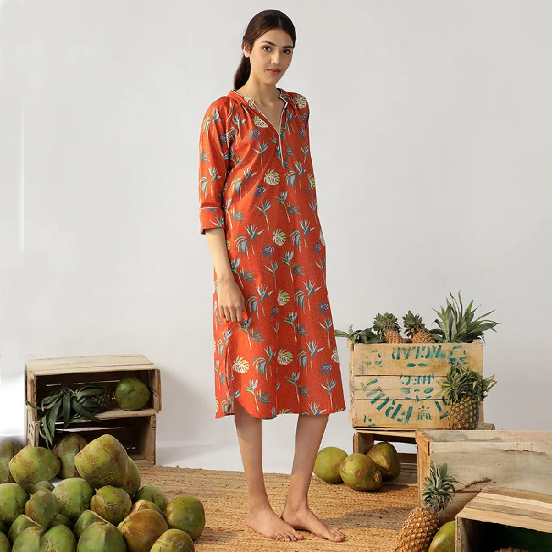 Bird Of Paradise Cotton Dip-Neck Sleep Dress