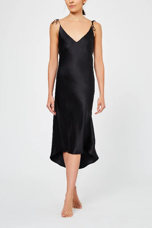 Aurora Black Silk Nightdress