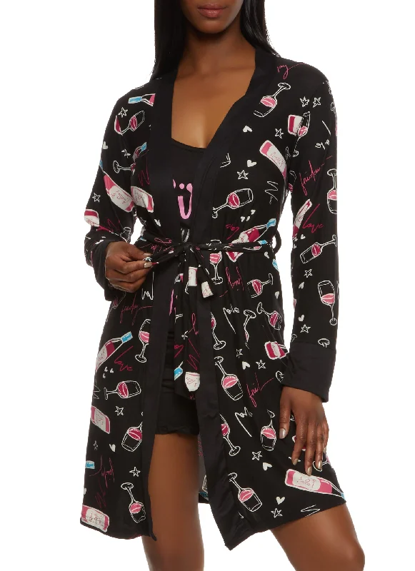 Girls Just Wanna Have Wine Pajama Cami and Shorts with Robe