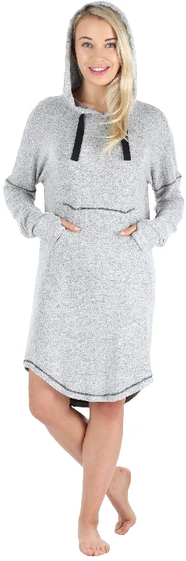 bSoft Women’s Hooded Long Sleeve Tunic Soft Knit Nightgown with Pocket Pajamas