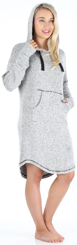 bSoft Women’s Hooded Long Sleeve Tunic Soft Knit Nightgown with Pocket Pajamas